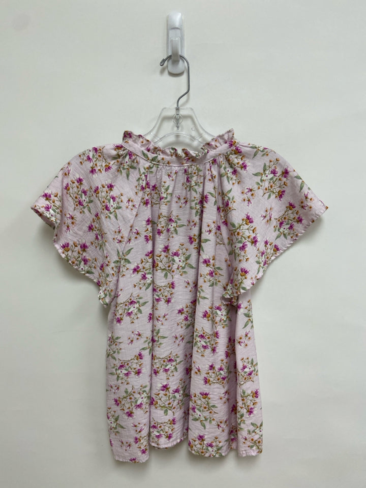 Size L Pale Pink Purple/Green Flowers Ladies Top