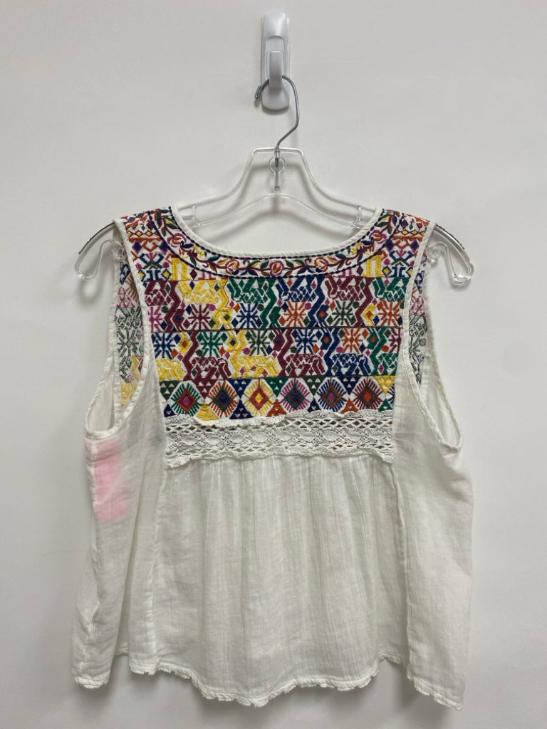 Free People Size S White Multi Color Embroidered Sleeveless Ladies Top