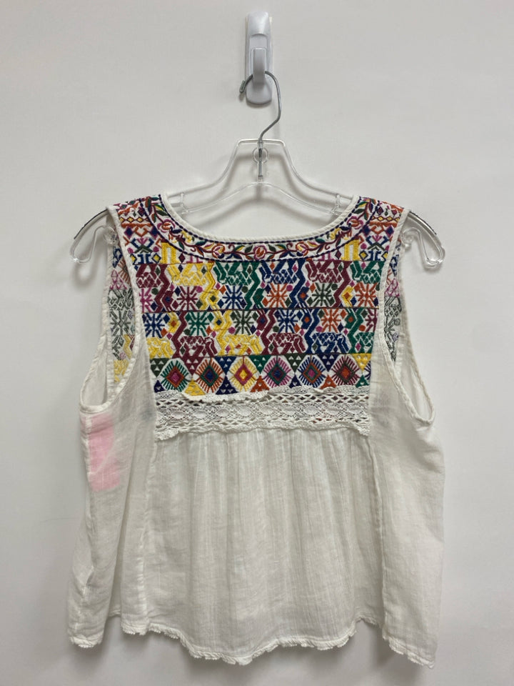 Free People Size S White Multi Color Embroidered Sleeveless Ladies Top