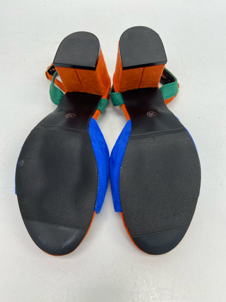 NWOT  Size 36 Orange/Blue Green Sandals