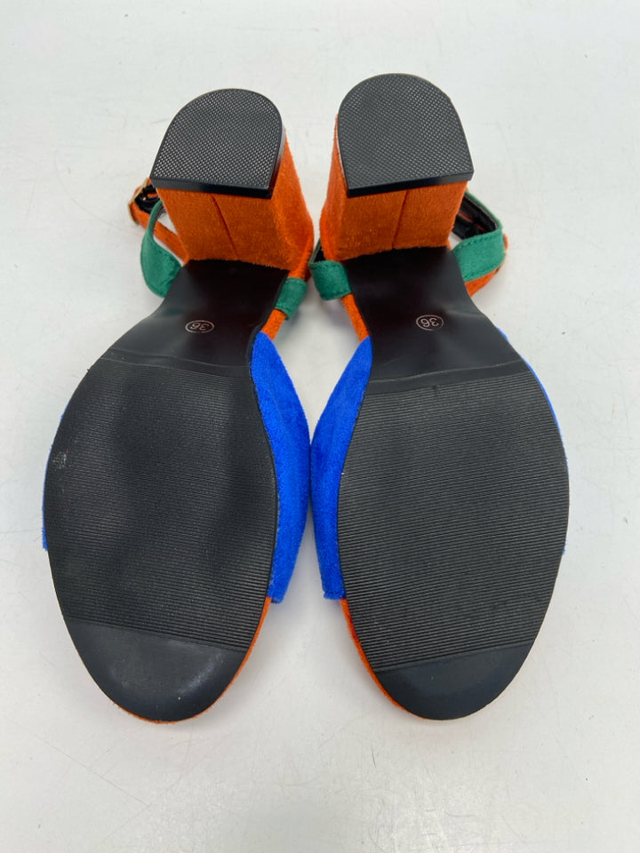 NWOT  Size 36 Orange/Blue Green Sandals