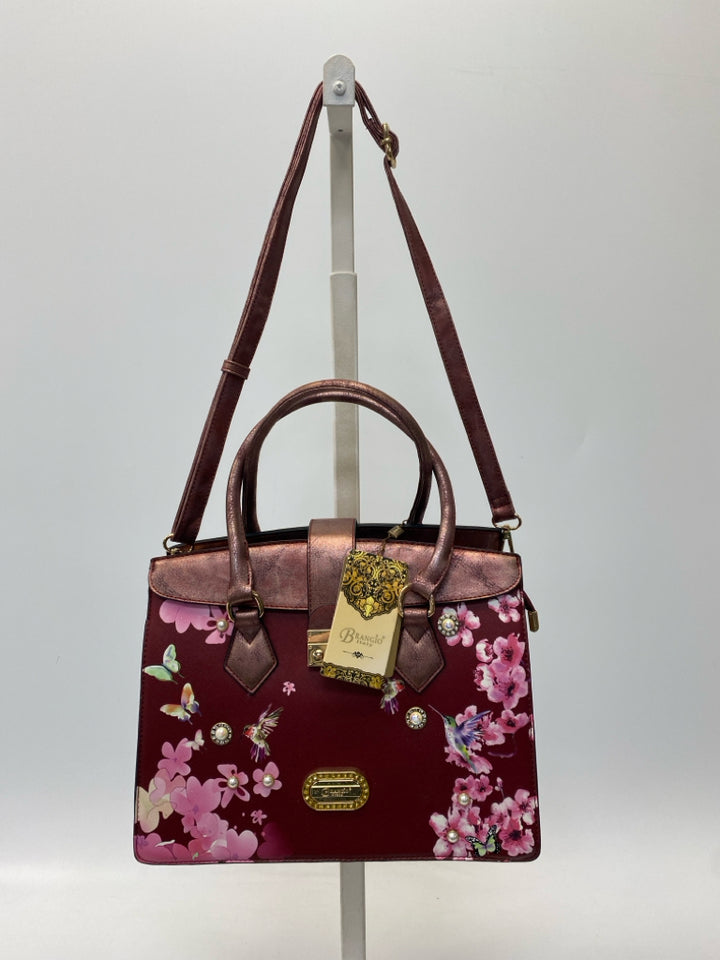 NWT Brangio Italy Cranberry Pink Flower(s) Handbag