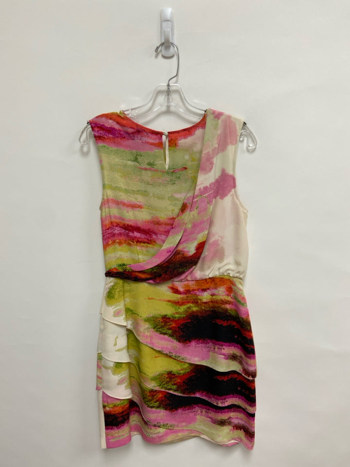 Size 8 Green Pink Sleeveless Silk Ladies Dress
