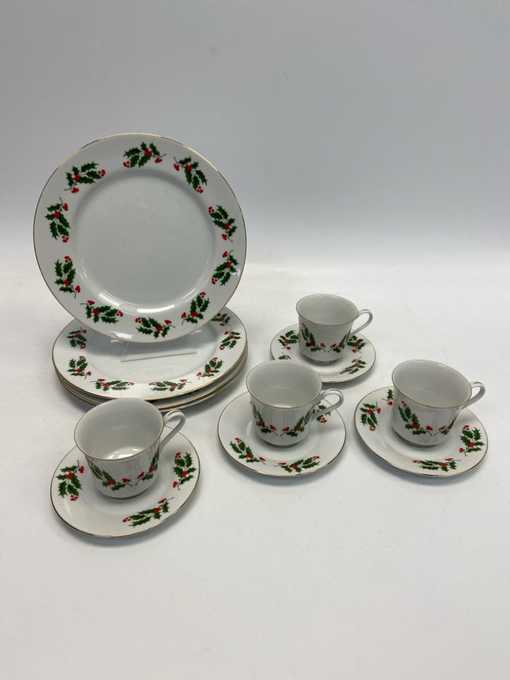 White Green/Red Holly Berries Dishes