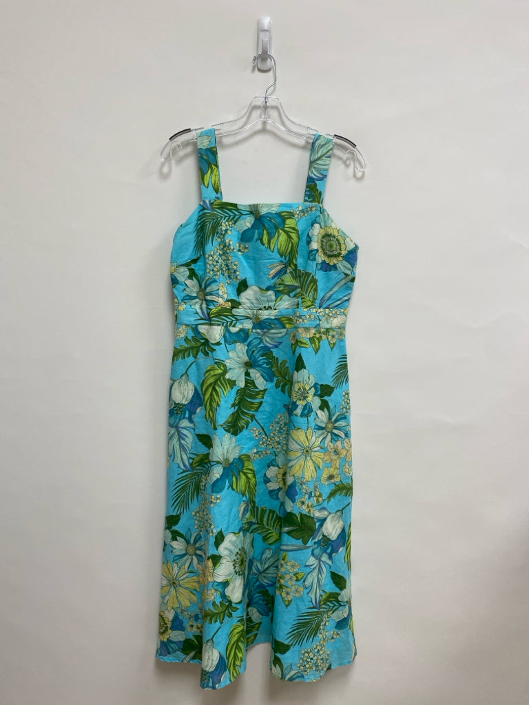 Talbots Size 6P Turquoise Green Flowers Sleeveless Petite Dress