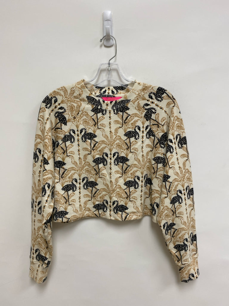 LILLY PULITZER Size XS Cream Black Flamingo Cropped Ladies Top