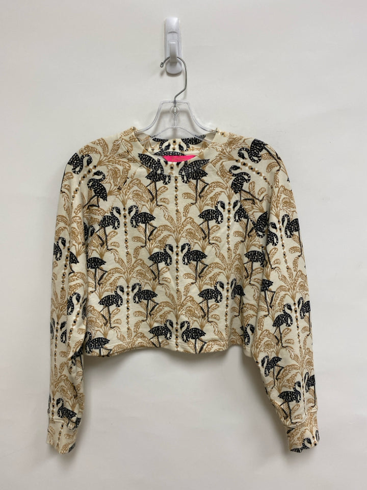 LILLY PULITZER Size XS Cream Black Flamingo Cropped Ladies Top