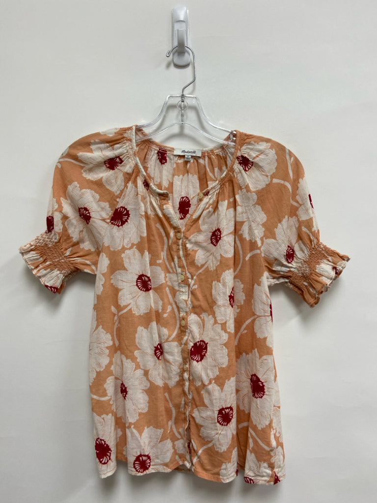 Madewell Size S Peach White/Red Flowers Ladies Top