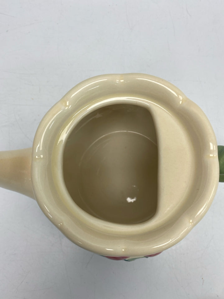 Cream Green/Pink Flowers Tea Pot