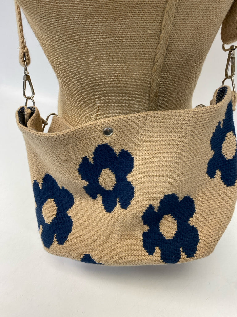 Brown Blue Flower(s) Knit Crossbody