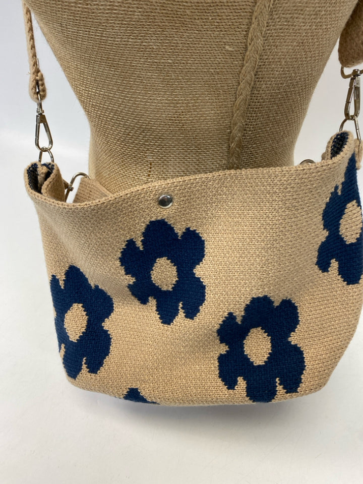 Brown Blue Flower(s) Knit Crossbody