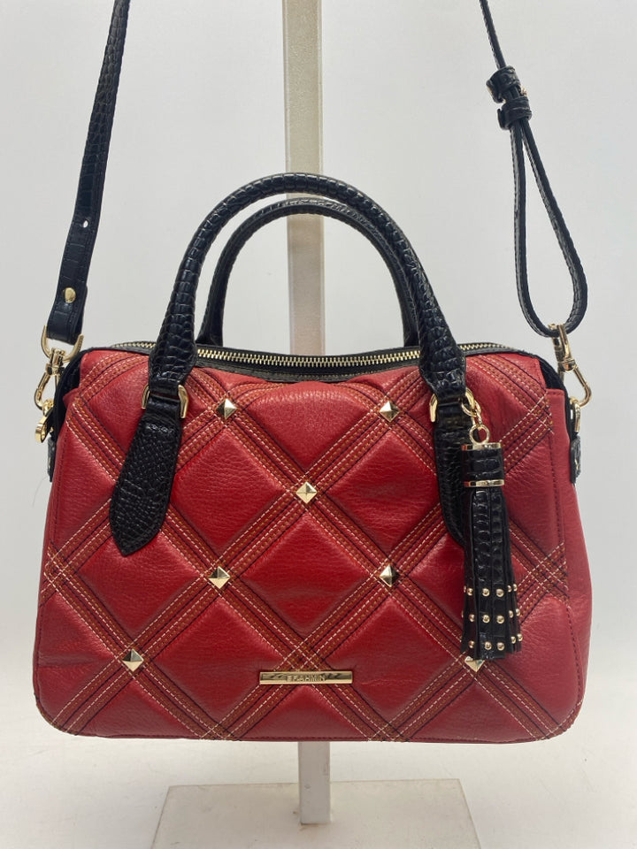 NWT Brahmin Red Black/Gold Plaid Leather Handbag