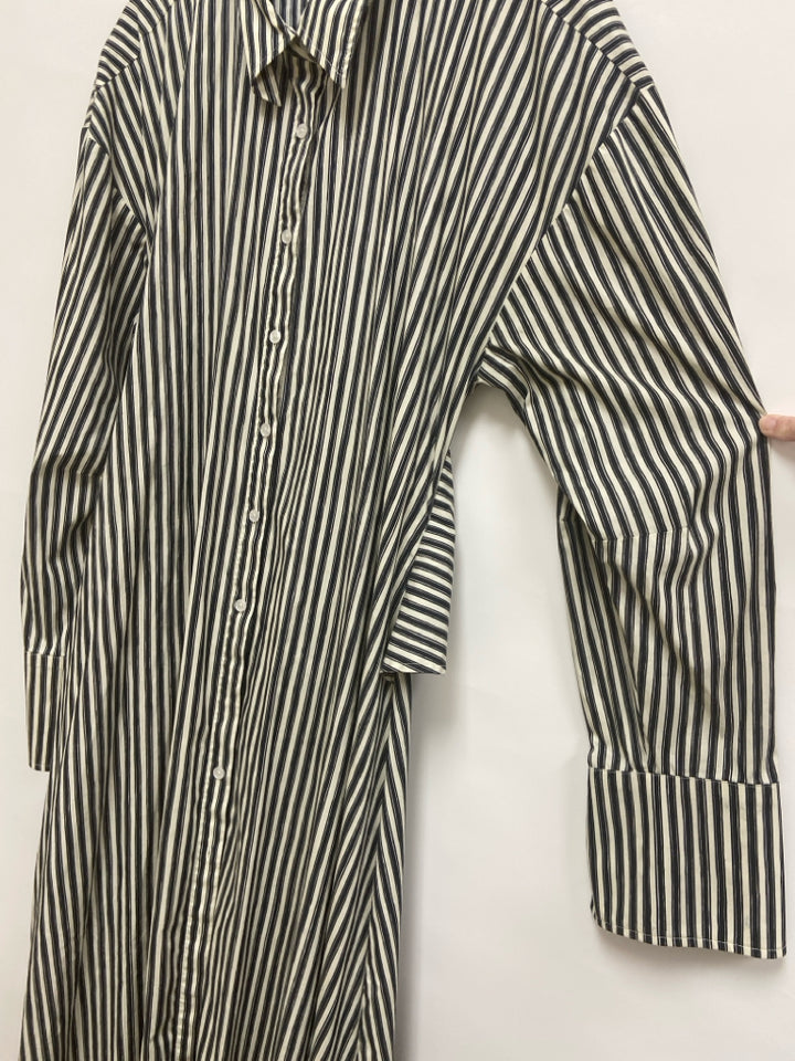 Size XL Black Cream Striped Button Up Ladies Dress