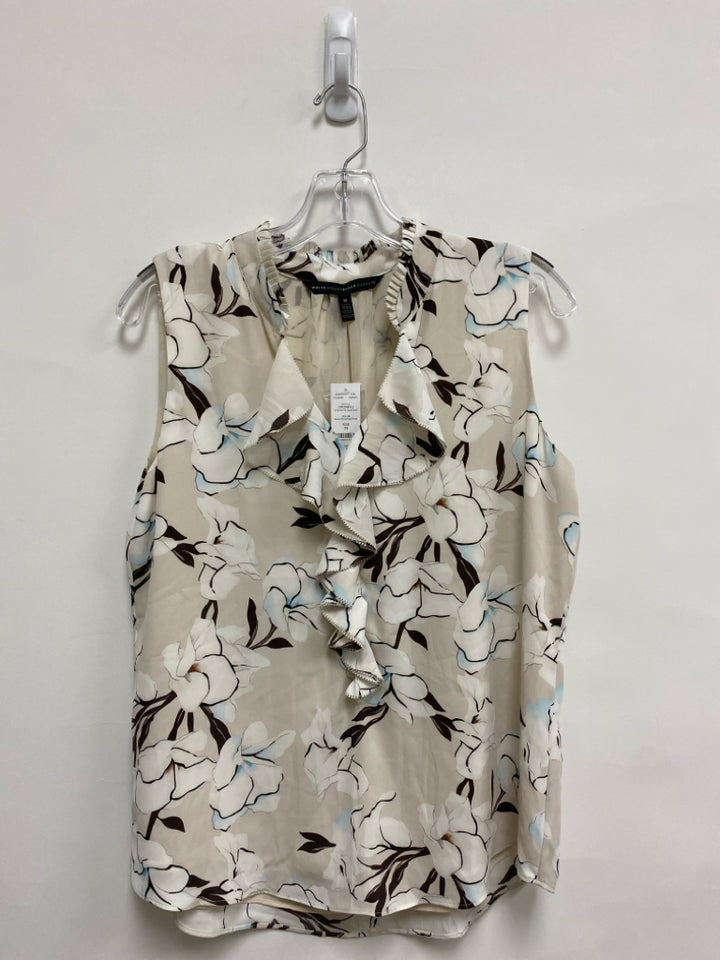 NWT Wht House/Blk Mkt Size M Cream Brown/White Flowers Sleeveless Ladies Top