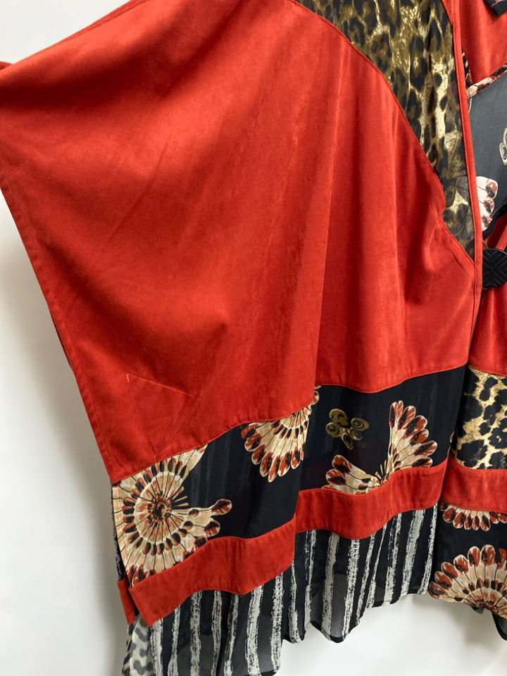JOHN MARK  SIZE  3X Dark Orange Black/White Poncho Plus Size Jacket