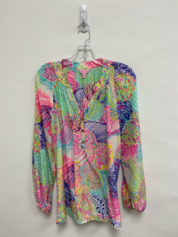 LILLY PULITZER Size L Blue Pink/Multi Print Ladies Top