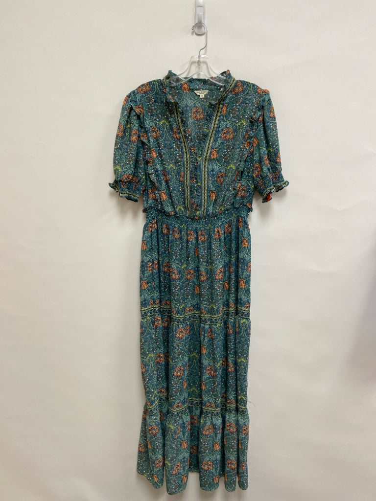 Max Studio  SIZE  1X Dark Turquiose Tan/Yellow Floral Maxi Plus Size Dress
