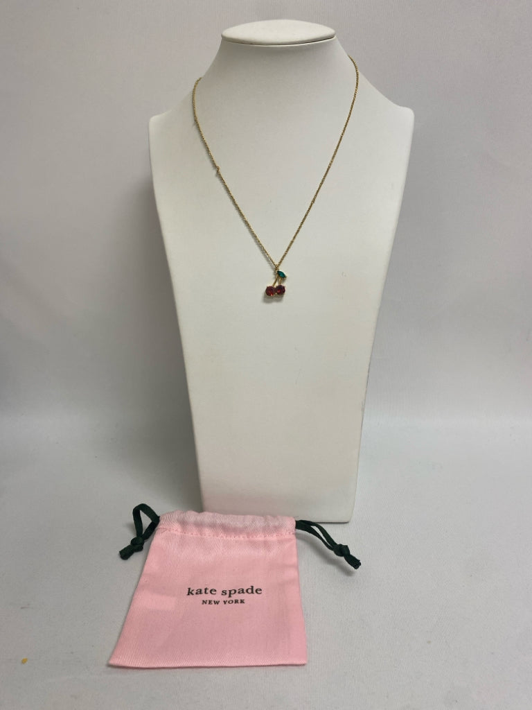 Kate Spade Gold Color Green/Red Cherries Necklace