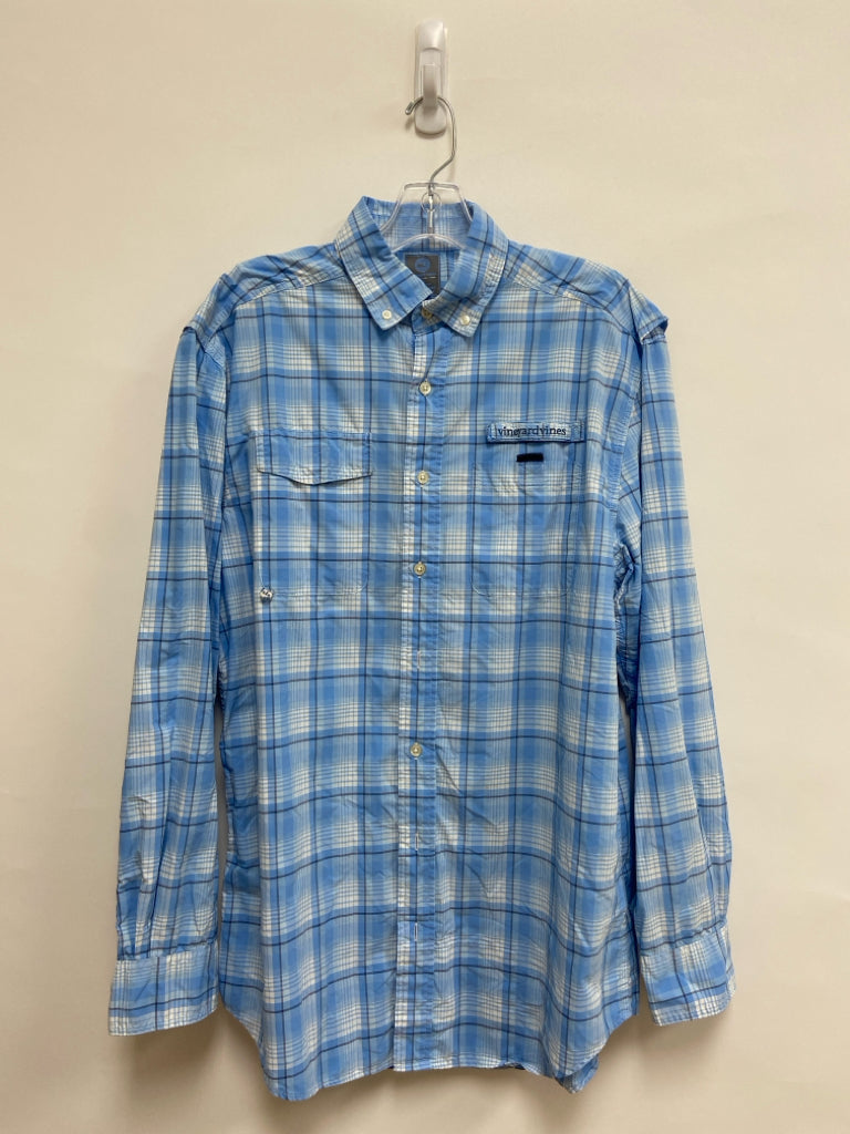 Vineyard Vines Size M Powder Blue White/Navy Plaid Men&