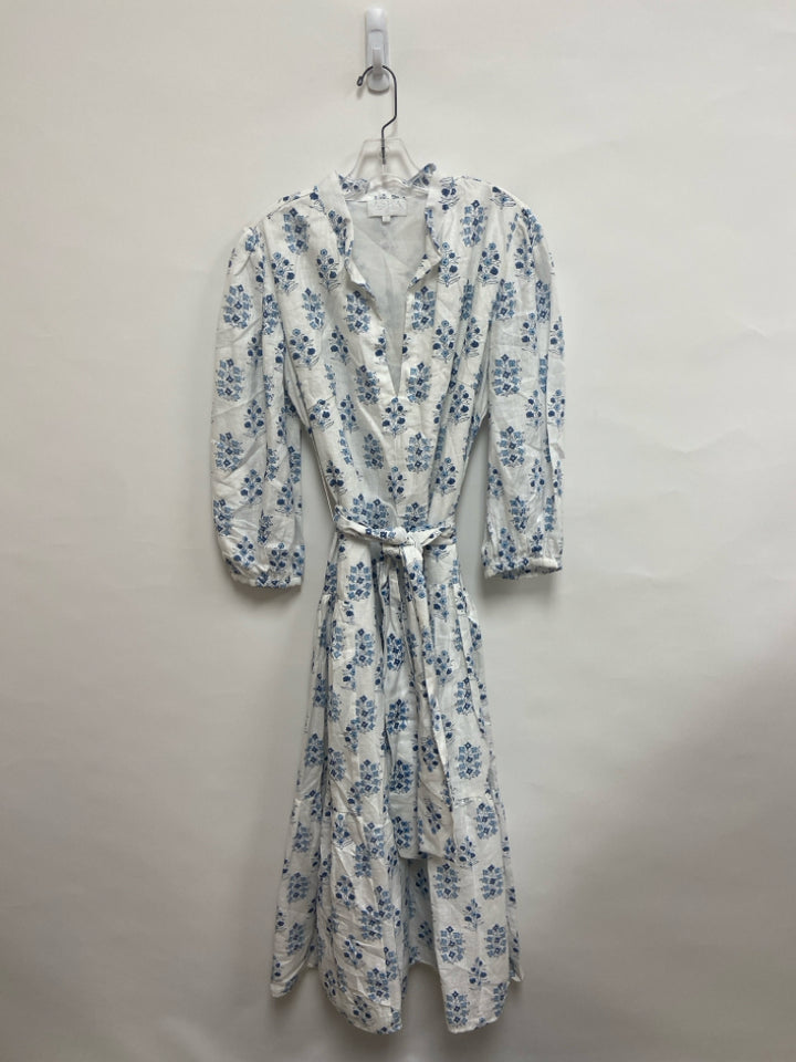 Size L White Blue Flowers Maxi Ladies Dress