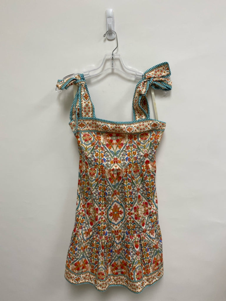 Shoshanna Size 2 Pale Pink Blue/Red Flowers Sleeveless Embroidered Ladies Dress