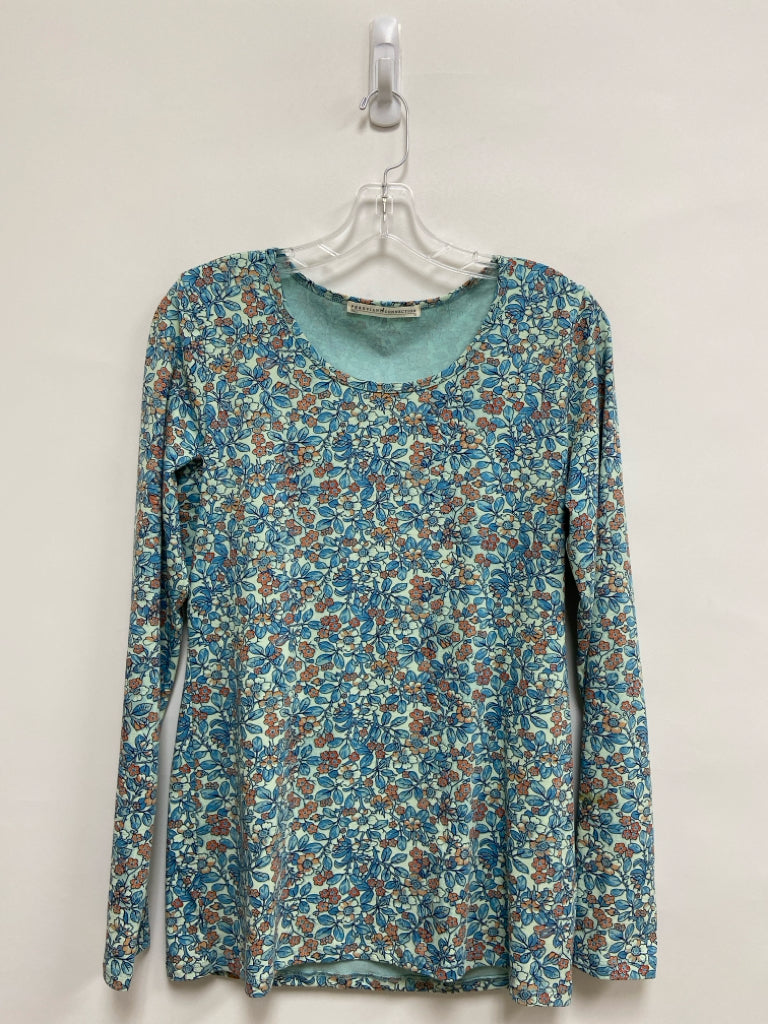Peruvian Conn. Size M Light Blue Orange Floral Ladies Top