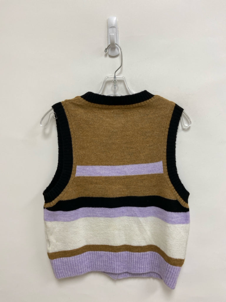 Maeve Size M Brown/Black Lavender/White Striped Button Up Ladies Sweater Vest