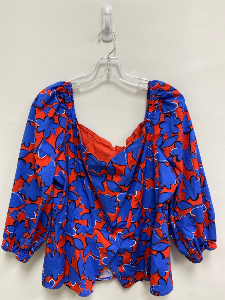 ELOQUII  SIZE  20 Red Royal Blue Floral Plus Size Top