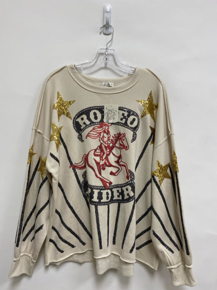 NWT CATO Size L Beige Gold/Black Sequins Ladies Sweatshirt