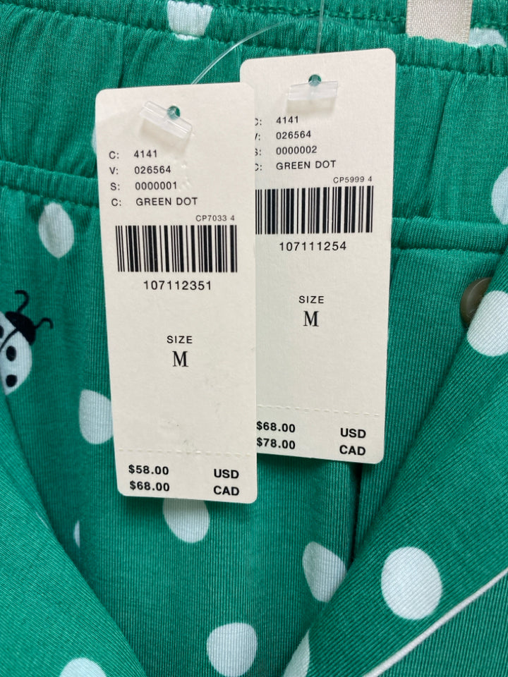 NWT Anthropologie Size M Green White Polka Dot Ladies 2pc Pajamas