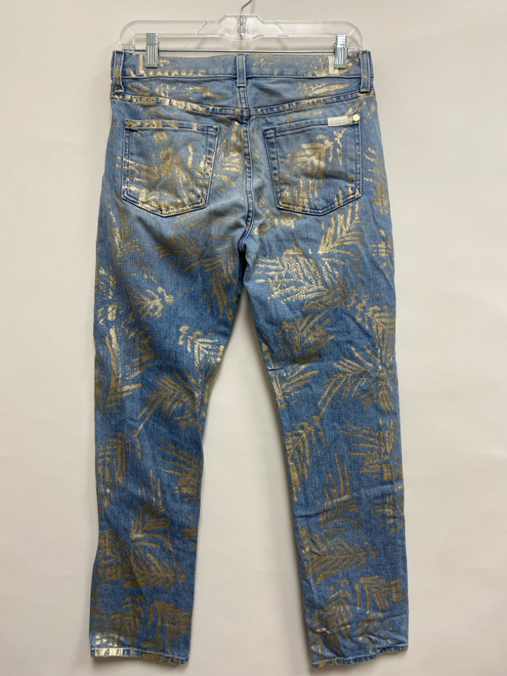 7/Mankind Size 26 Blue/Gold Denim Leaves Ladies Jeans
