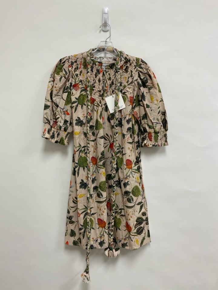 NWT OLIVIA JAMES Size M Tan Green Floral Ladies Dress