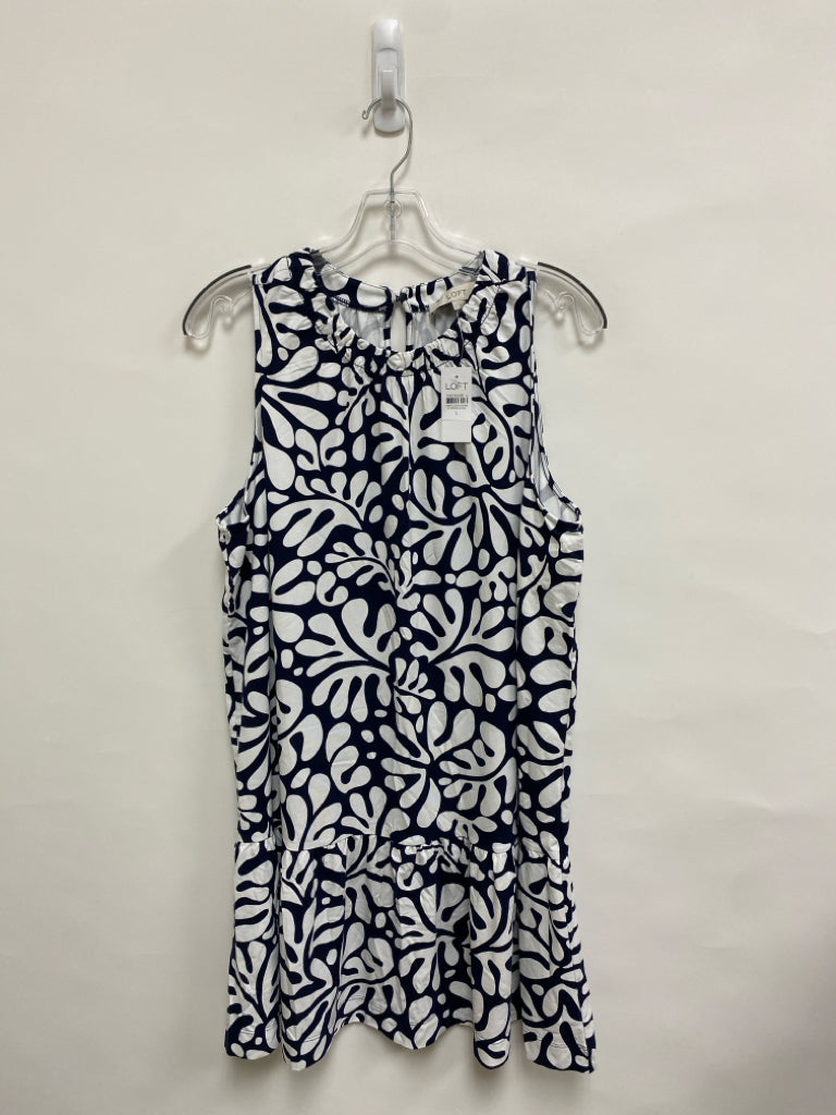 NWT LOFT Size L Navy White Leaves Sleeveless Ladies Dress
