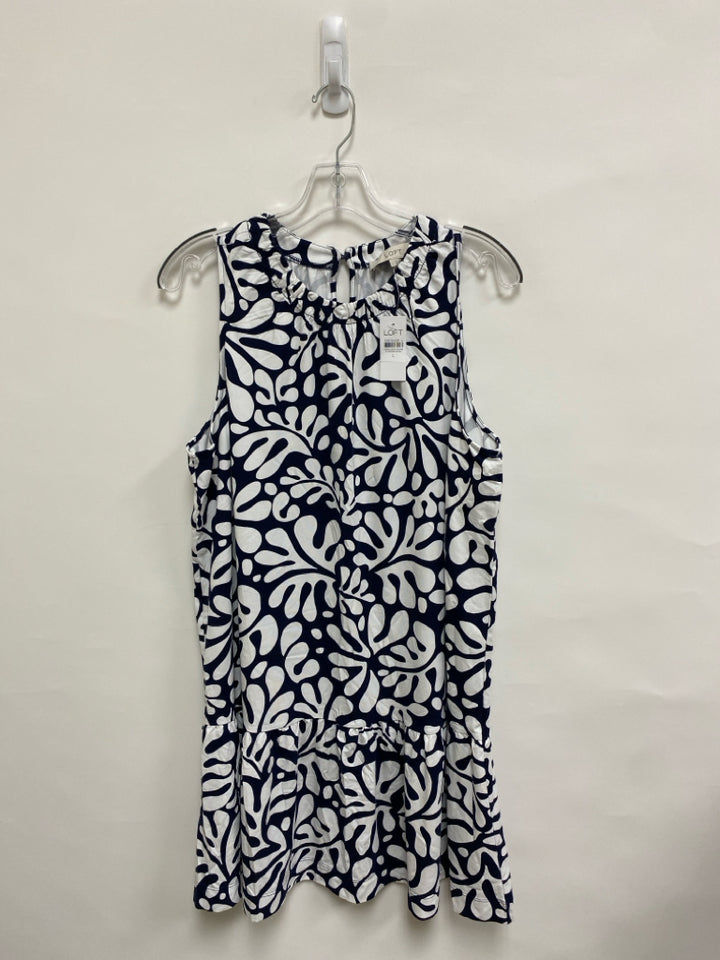 NWT LOFT Size L Navy White Leaves Sleeveless Ladies Dress