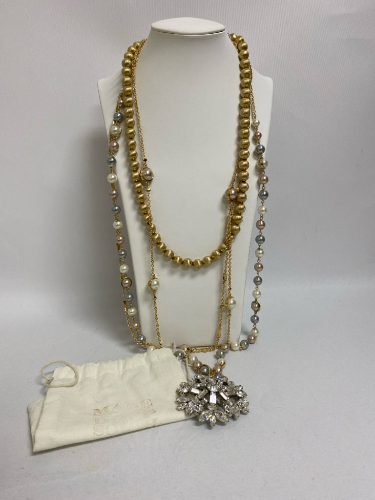 NEW/BOX Made in the Deep South Gold Color Pearl Color Jeweled Necklace