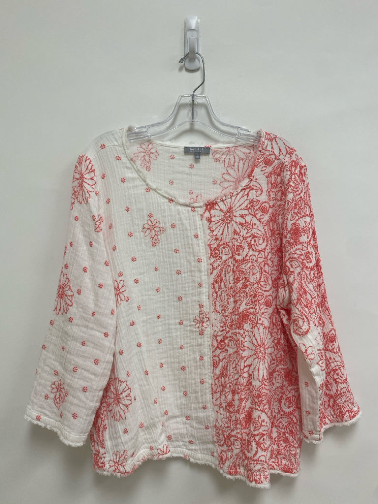 HabitaT Size L White Coral Assorted Print 3/4 Sleeve Ladies Top