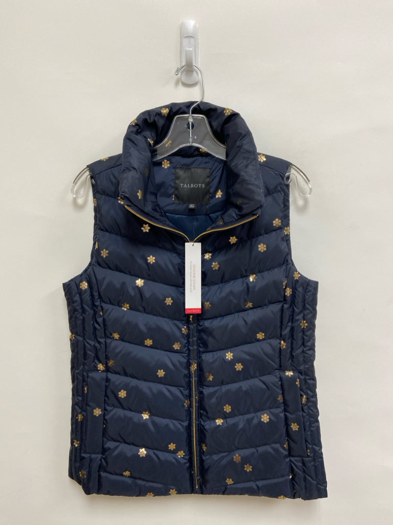 NWT Talbots Size XS Dark Navy Gold Color Snowflakes Down Ladies Vest