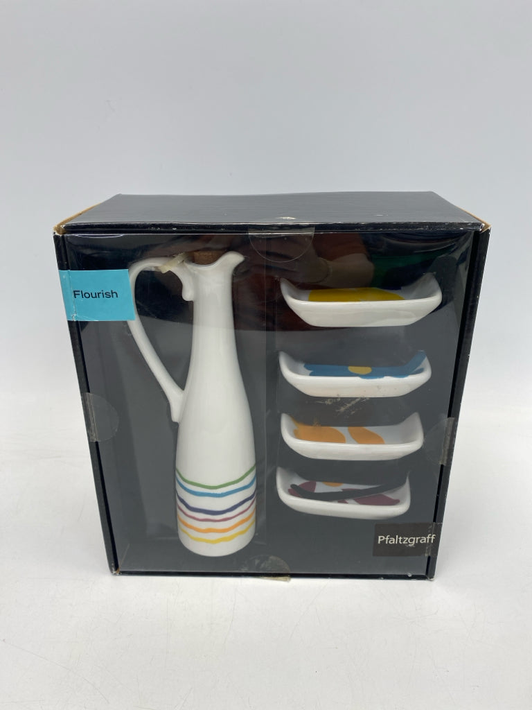 Pfaltzgraff White Multi Color Stripes/Flowers Ceramic Dishes