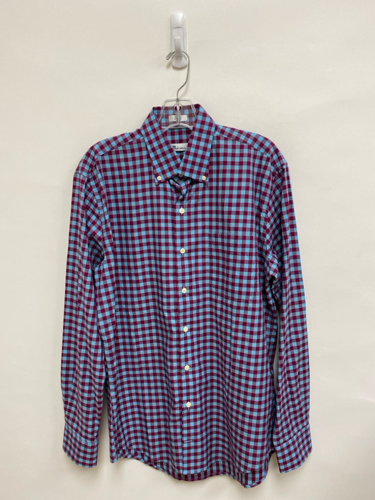 Peter Millar Size M Aqua Cranberry Checkered Button Up Men&