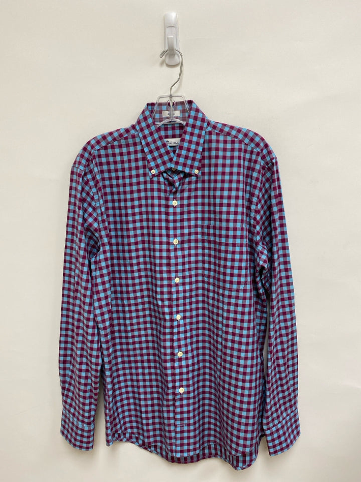Peter Millar Size M Aqua Cranberry Checkered Button Up Men&