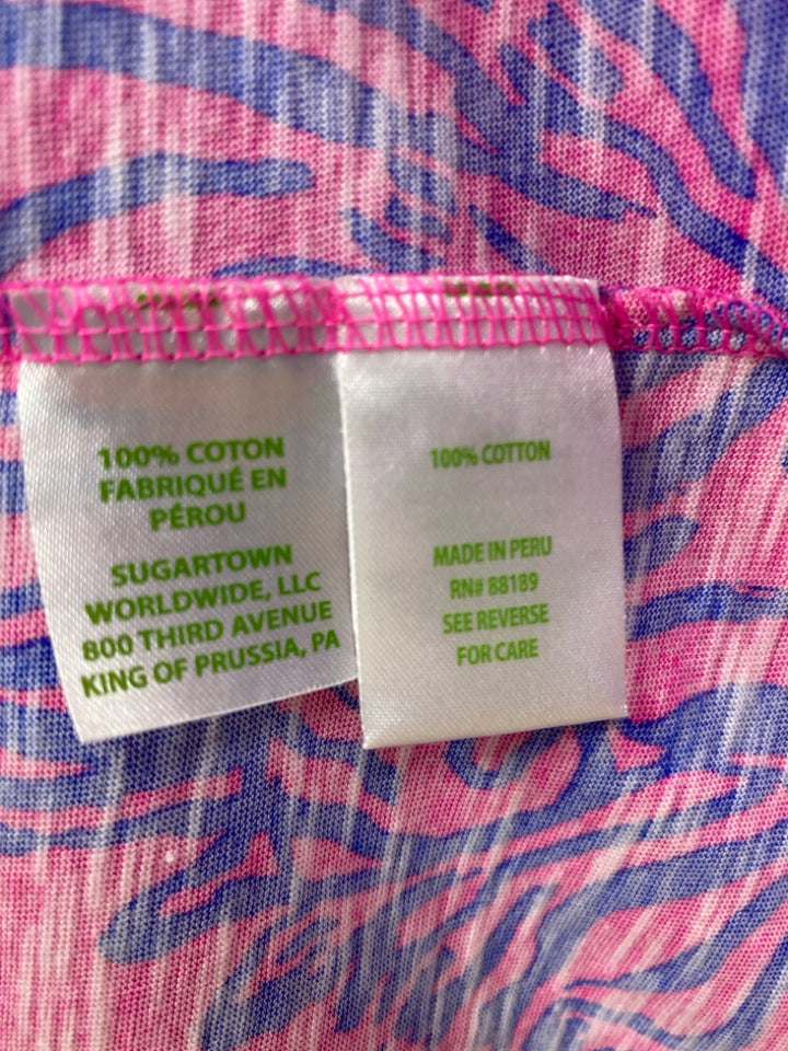 LILLY PULITZER Size XL Pink Royal Blue Zebra Print Ladies Top