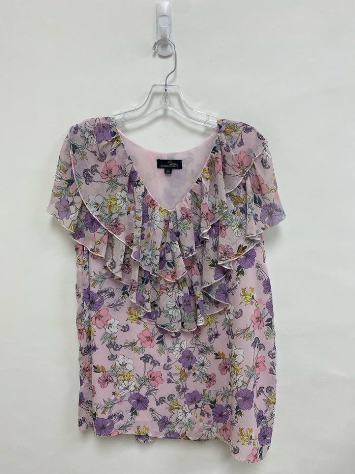 SUZANNE BETRO Size L Pink/White Lavender/Yellow Floral Maternity Top