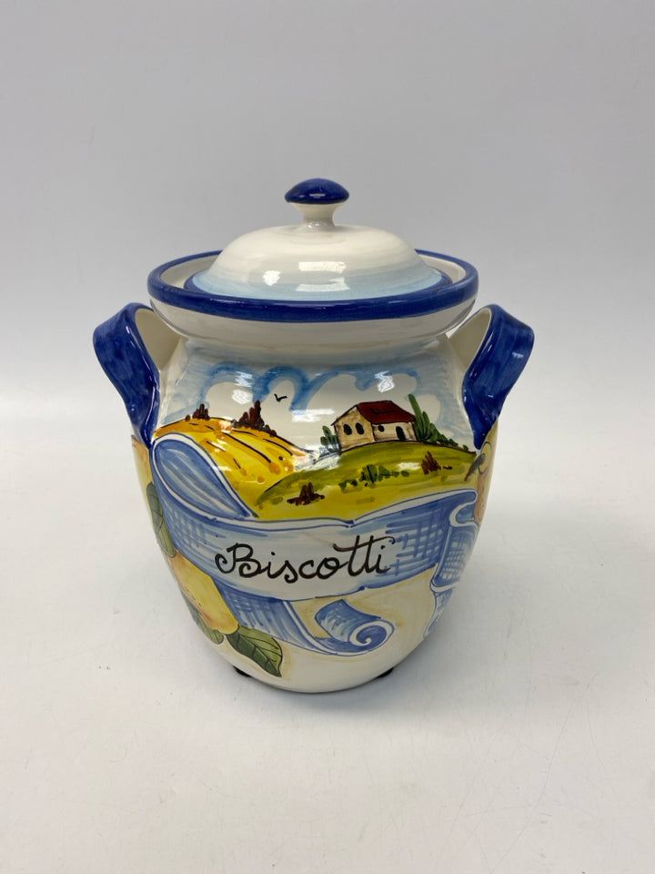Blue/White Green/Gold Scene Canister