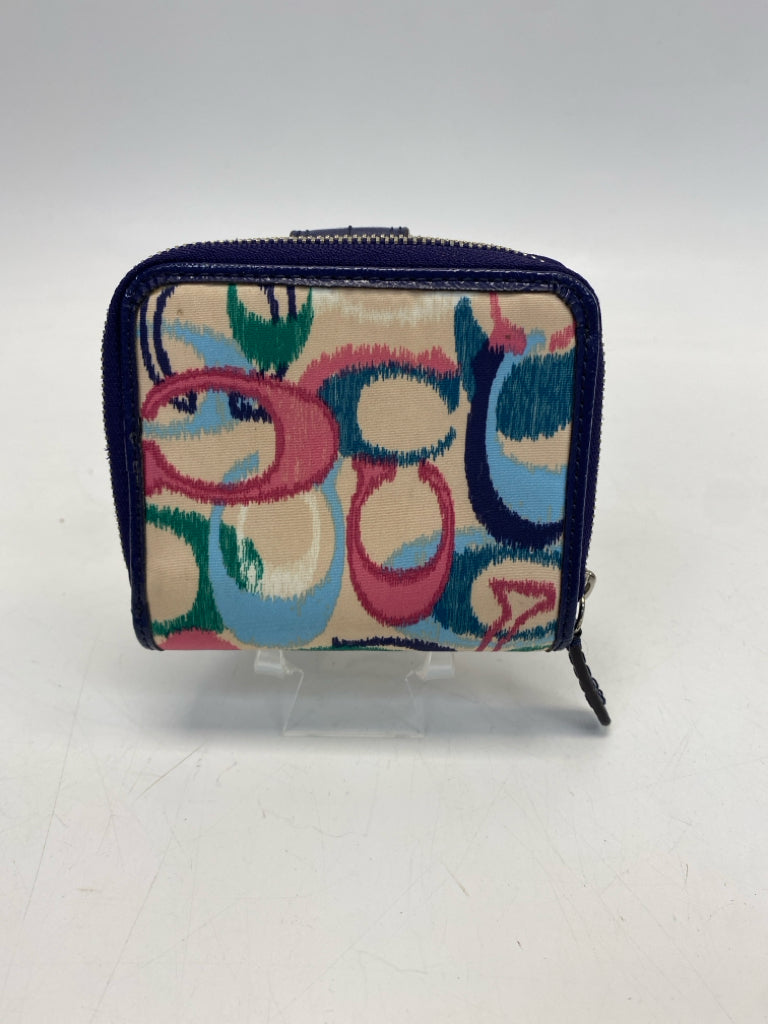 Coach Tan/Blue Multi-Color Signature Wallet