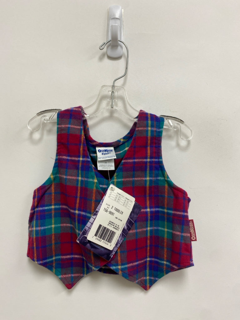 NWT Osh Kosh SIZE 2T Red/Blue Aqua Plaid Boy&