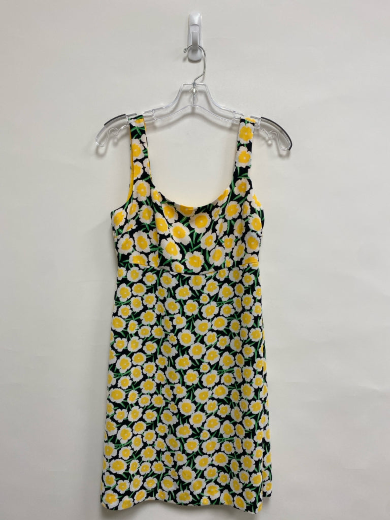 Diane Von Furstenberg Size 4 Black Yellow/Green Floral Sleeveless Ladies Dress