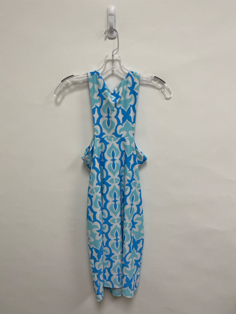 Jude Connally Size M Aqua Blue/White Acanthus Sleeveless Ladies Dress