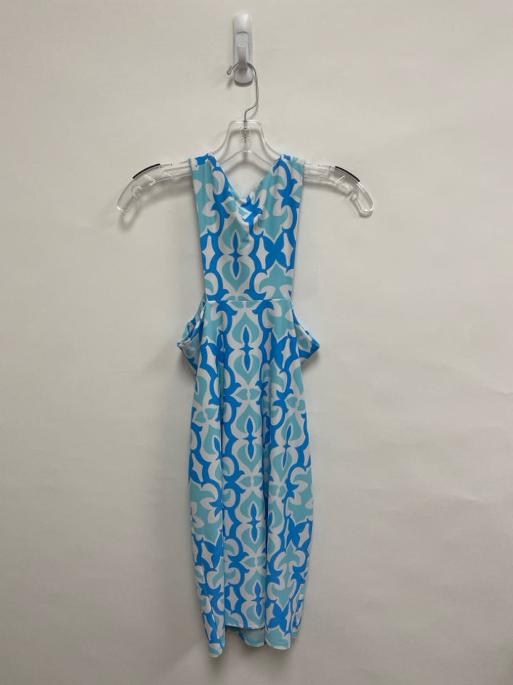 Jude Connally Size M Aqua Blue/White Acanthus Sleeveless Ladies Dress