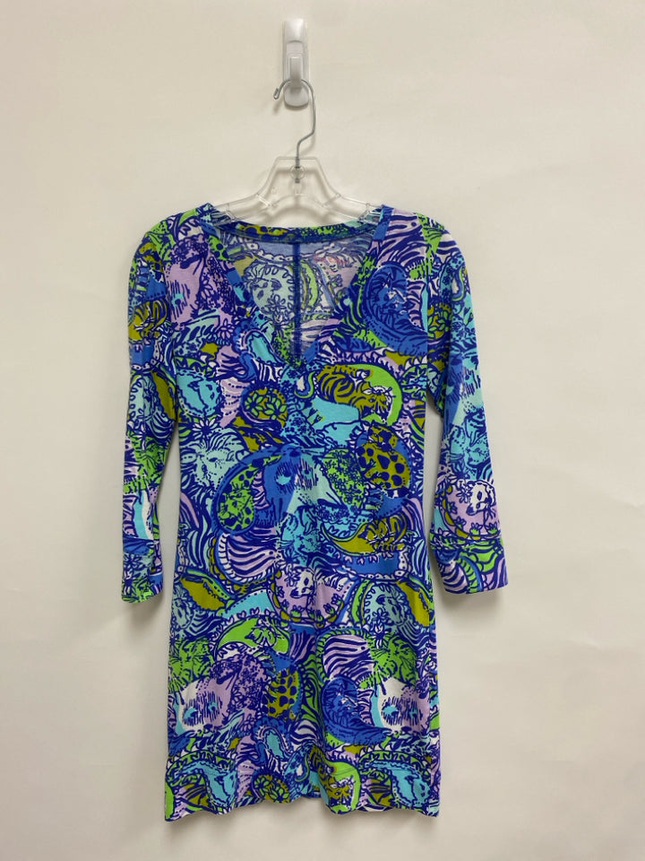 LILLY PULITZER Size XS Blue/Green Aqua/Purple V Neck Ladies Dress