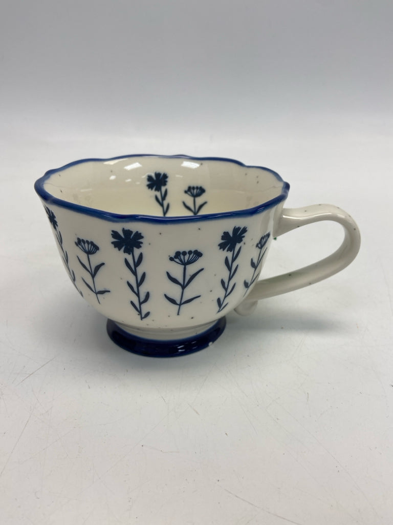 White Blue Floral Coffee Mug